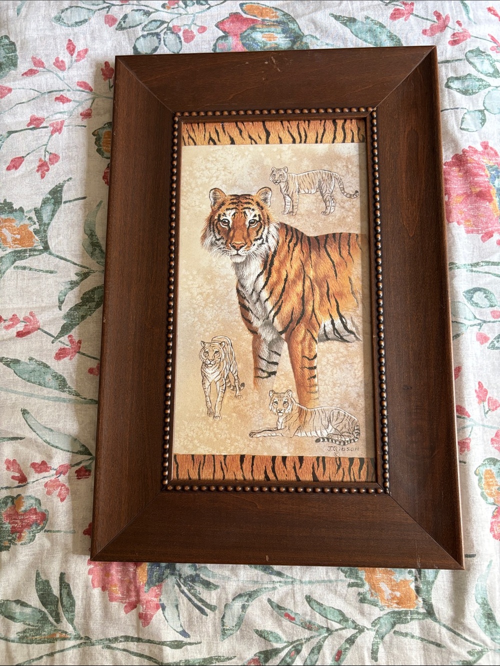 Framed Tiger Wall Art Print in Brown and Orange